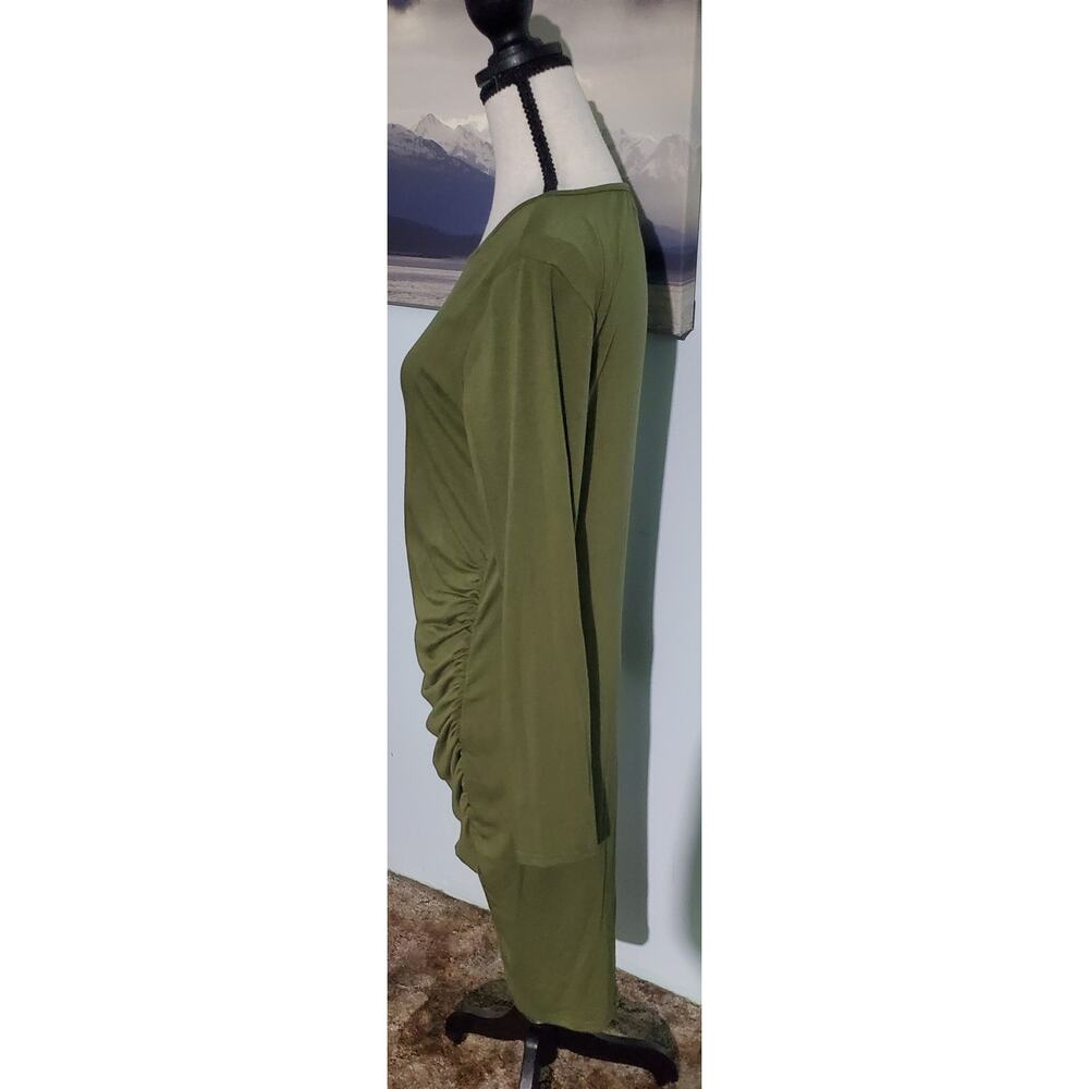 Olive Green Ruched Mini Dress - Picture 2 of 6